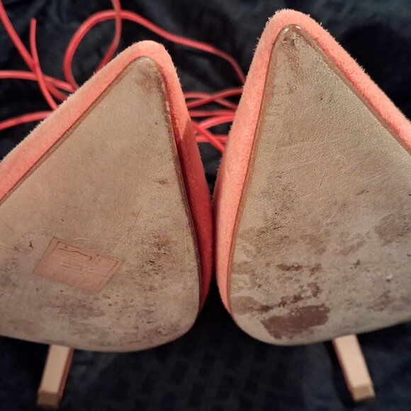 CLEF Women's Genuine Coral Orange Suede Leather Stiletto Pumps, Italy, sz 40.5 - Picture 13 of 15